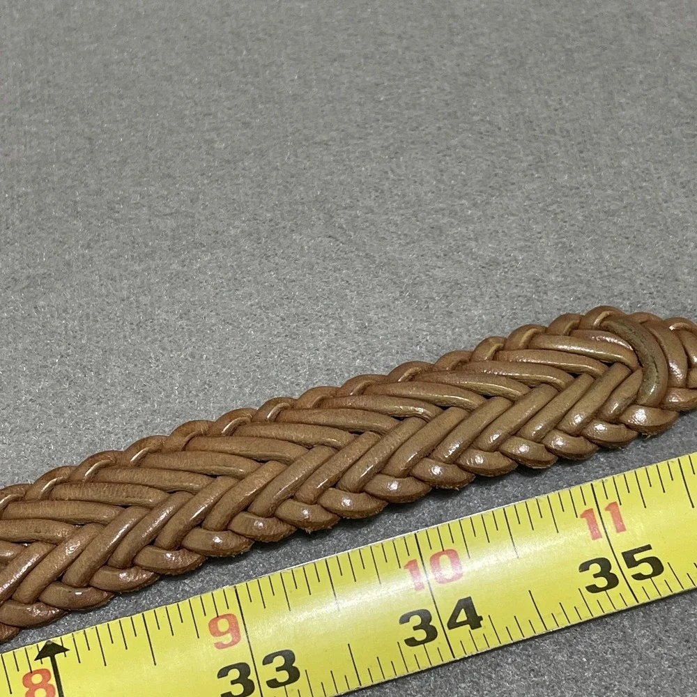 Vintage Leather Braided Belt Silver Hardware Brown Women's‎ Adjustable 90s Woven